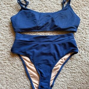 Cotton On Blue Ribbed Bikini Set